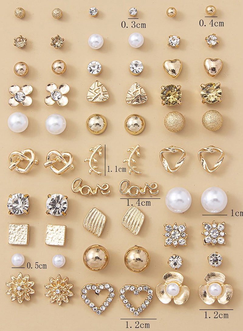 30 Pairs Gold Tone Stud Earrings Set for Women and Girls Pearl, Crystal, Heart, Flower, Love Letter Designs Fashion Jewelry Gift for Daily Wear, Party, Eid, Birthday  - Image 2