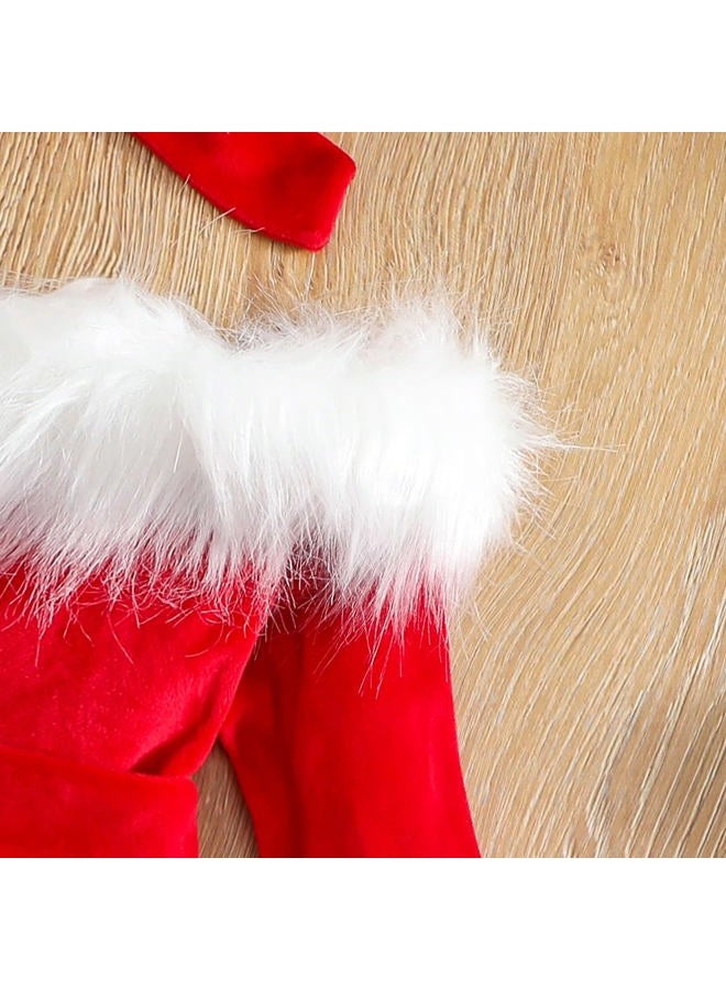 DNOMAID YZARC Toddler Baby Girl Christmas Dress Santa Claus Dress Red Velvet Long Sleeve Princess Tulle Dress Headband Outfit (Red Fluffy, 2-3 Years), Red Fluffy, 2-3 Years - Image 5