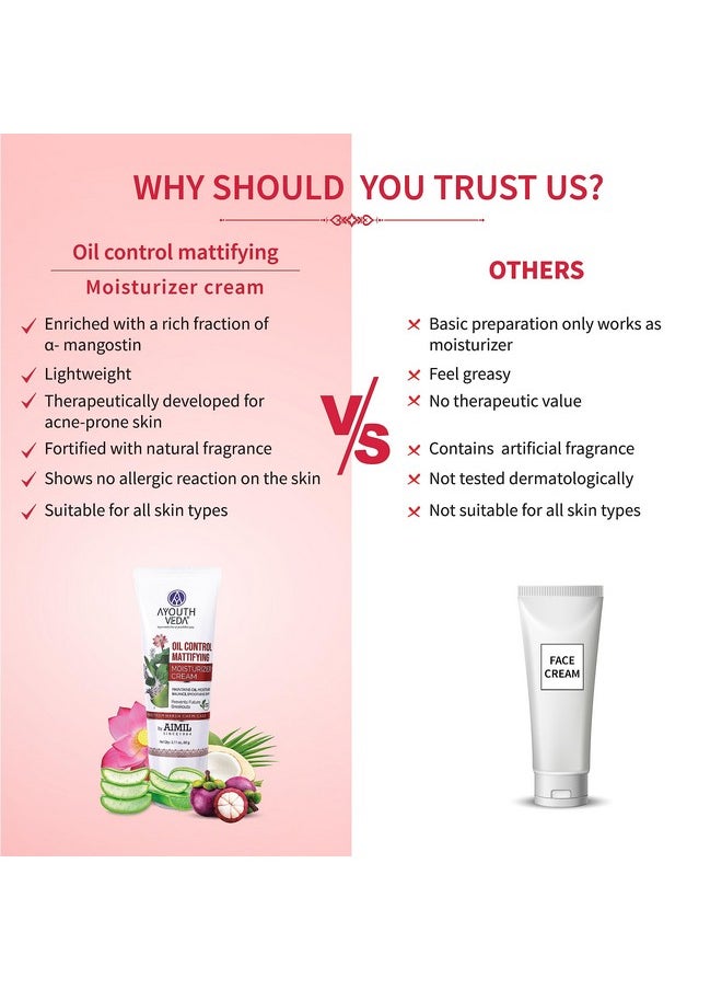 AYOUTHVEDA Oil Control Mattifying Moisturizer Cream | Calms Skin Redness & Prevents Breakouts | Nourishes & Smoothens Skin With Green Tea, Aloevera & Coconut Water (Pack Of 1-60G)  - Image 5