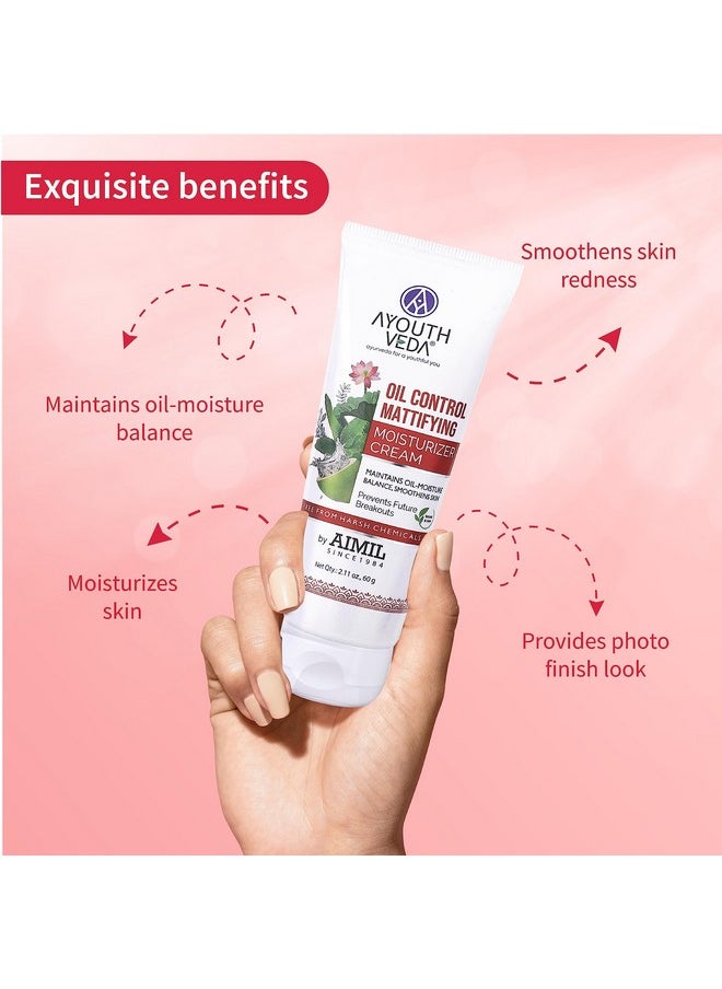 AYOUTHVEDA Oil Control Mattifying Moisturizer Cream | Calms Skin Redness & Prevents Breakouts | Nourishes & Smoothens Skin With Green Tea, Aloevera & Coconut Water (Pack Of 1-60G)  - Image 3