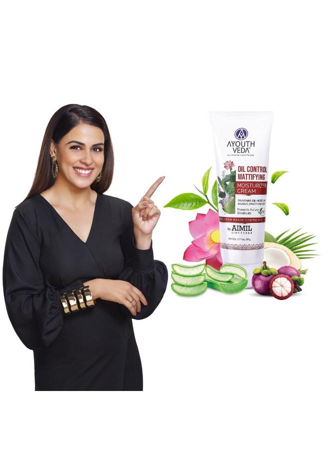 AYOUTHVEDA Oil Control Mattifying Moisturizer Cream | Calms Skin Redness & Prevents Breakouts | Nourishes & Smoothens Skin With Green Tea, Aloevera & Coconut Water (Pack Of 1-60G)  - Image 2