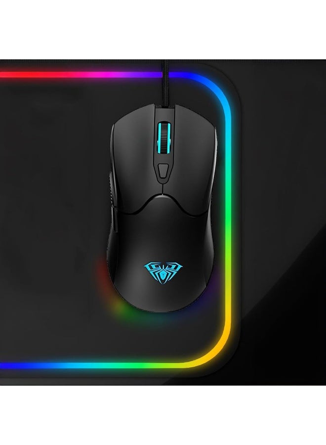 AULA S13 1200/1800 / 2400 / 3600DPI Adjustable RGB Optical Wired Gaming Mouse - Black - Image 3