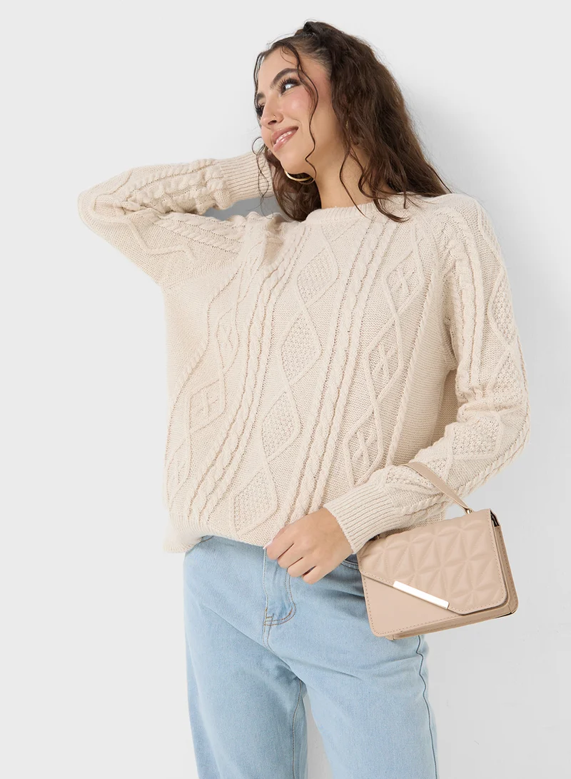Ginger Crew Chunky Cable Knit Sweater