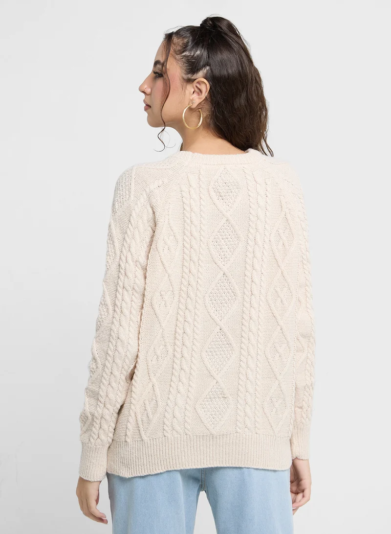 Ginger Crew Chunky Cable Knit Sweater
