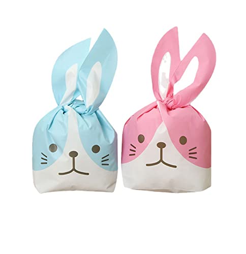 Dzrige 100 Pieces Easter Bunny Cellophane Treat Bags Rabbit Ear Gift Bags Candy Gift Wrap Bags for Easter New Year Wedding Party Supplies - Image 1