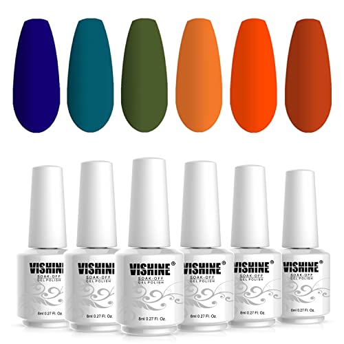 Vishine Gel Polish 6 Colours Soak Off UV LED Nail Art Manicure DIY Salon Gift Set Starter Kit Fall Color Orange Olive Green Colour Series 8ML - Image 5