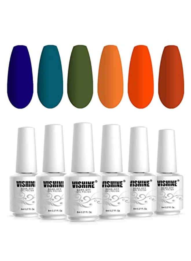 Vishine Gel Polish 6 Colours Soak Off UV LED Nail Art Manicure DIY Salon Gift Set Starter Kit Fall Color Orange Olive Green Colour Series 8ML - Image 4