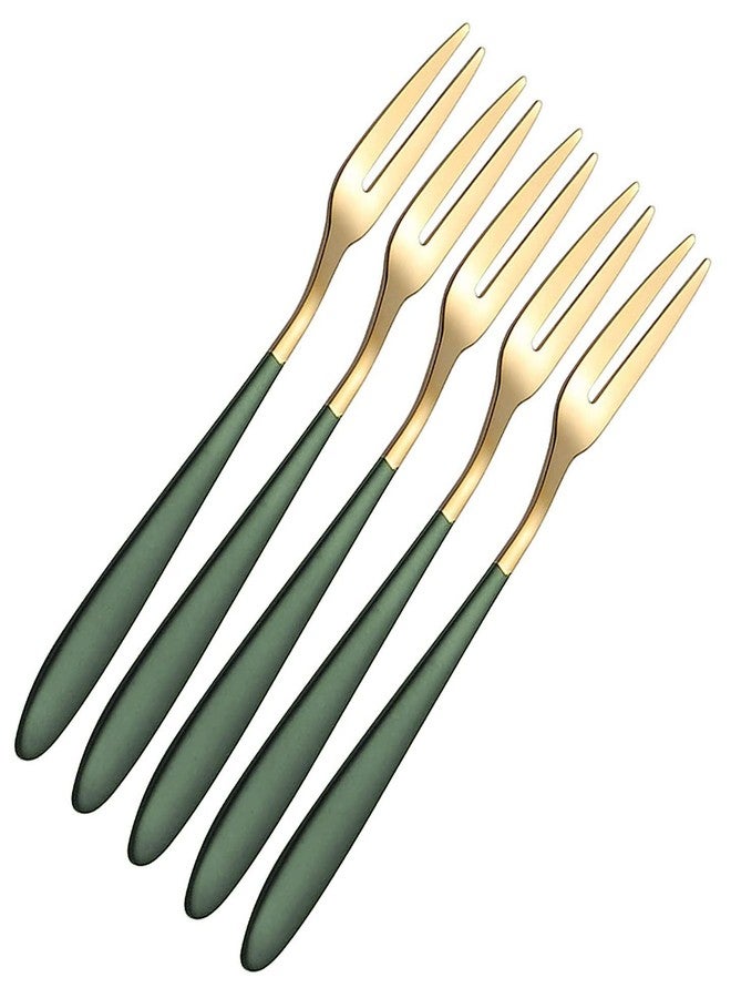 HomeAra Fruit Forks Dessert Forks Salad Forks Stainless Steel Food Grade Dinner Spoon Table Spoon Tasting Appetizer Forks Portable Cocktail Salad Forks for Party Banquet (Green-5 Piece) - Image 1