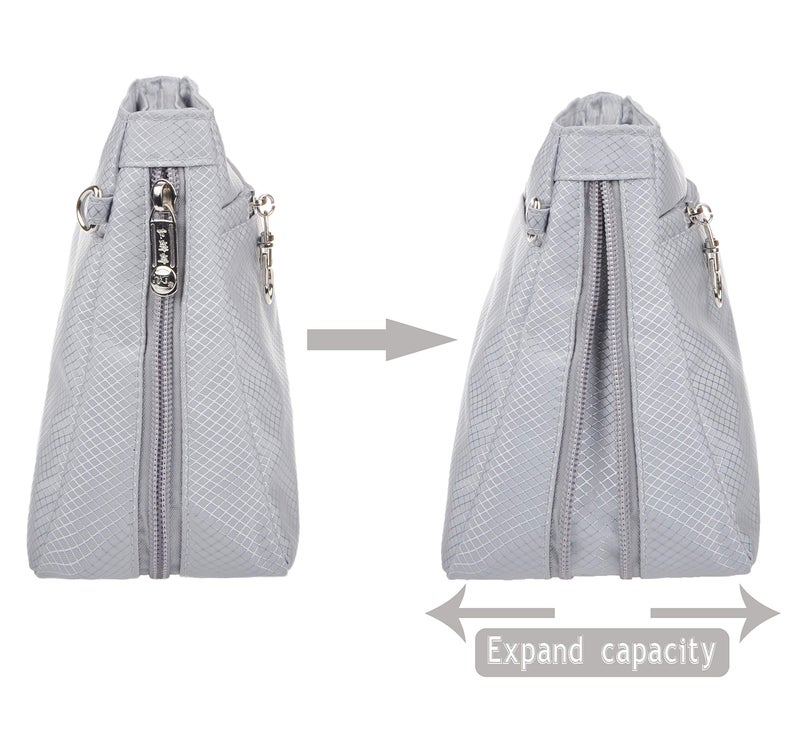Vercord Expandable Nylon Handbag Purse Organizer Insert Liner Shaper Bag in Bag Beige Grey Large - Image 4