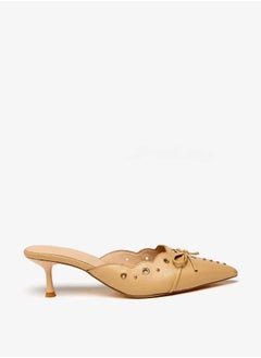 Flora Bella By Shoexpress Women Eyelet Tetxured Slip-On Mules with Bow Applique and Cone Heels  - Image 3