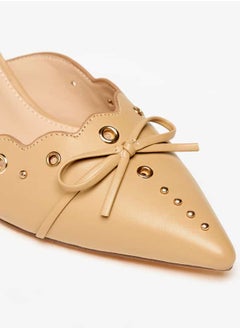Flora Bella By Shoexpress Women Eyelet Tetxured Slip-On Mules with Bow Applique and Cone Heels  - Image 5