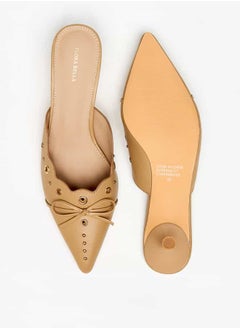 Flora Bella By Shoexpress Women Eyelet Tetxured Slip-On Mules with Bow Applique and Cone Heels  - Image 4