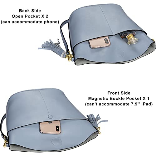 S-ZONE Women Small Cow Split Genuine Leather Crossbody Bucket Bag Shoulder Purse Handbag - Image 4