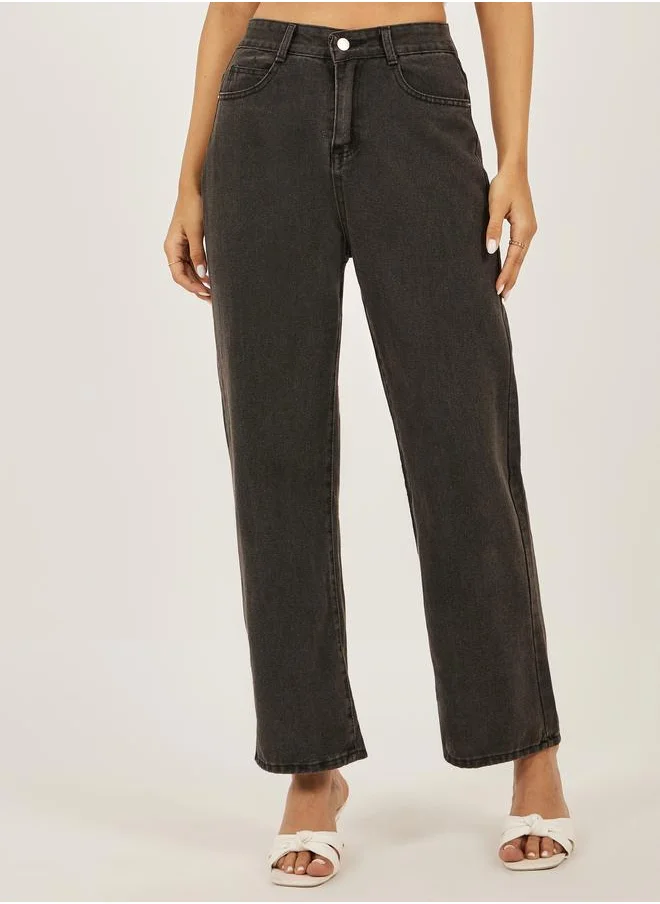ستايلي Styli Mid Rise Light Wash Straight Leg Jeans
