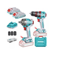TOTAL TOTAL 20V Cordless 2 Pcs Brushless Combo Kit – Impact Drill (66Nm) & Impact Wrench (400Nm) with 47 Accessories, 2 Batteries, Charger & Case – Ideal for Drilling, Screwing, and Automotive Work  - Image 2