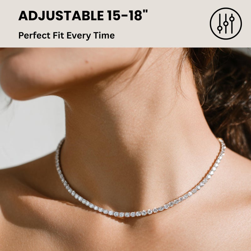 KISPER Tennis Necklace for Women 14K Yellow Gold Plated 3mm Cubic Zirconia Diamond Chain Adjustable 15-18" 4-Prong Setting Classic - Image 4