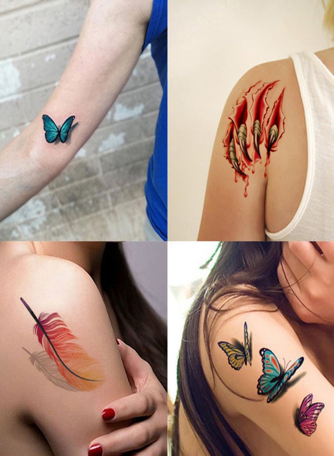 3D Temporary Tattoos Sticker for Women Body Art Tattoo Sticker 3D Butterfly Rose Flower Feather Tattoo Removable Waterproof Tattoo Paper - Image 4