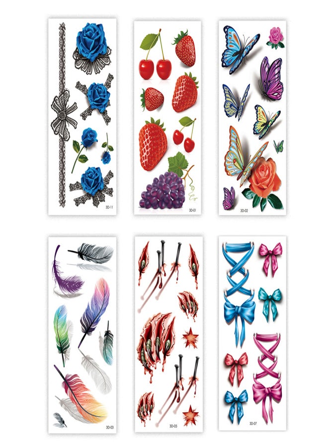 3D Temporary Tattoos Sticker for Women Body Art Tattoo Sticker 3D Butterfly Rose Flower Feather Tattoo Removable Waterproof Tattoo Paper - Image 2