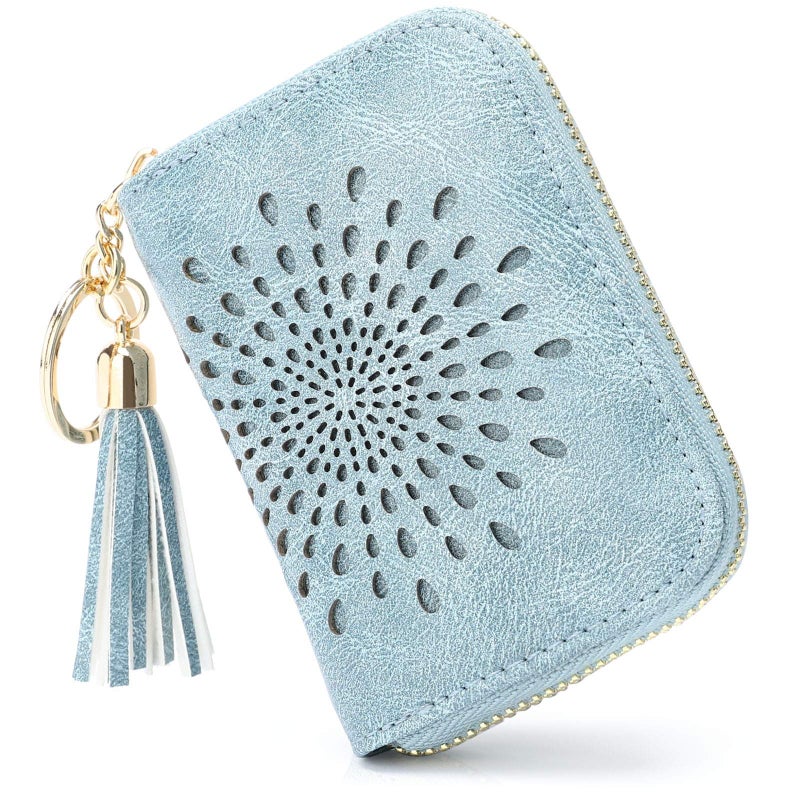 APHISON APHISON RFID Credit Card Holder Zipper Card Case Keychain Small Wallet for Women 1927 BLUE  - Image 1