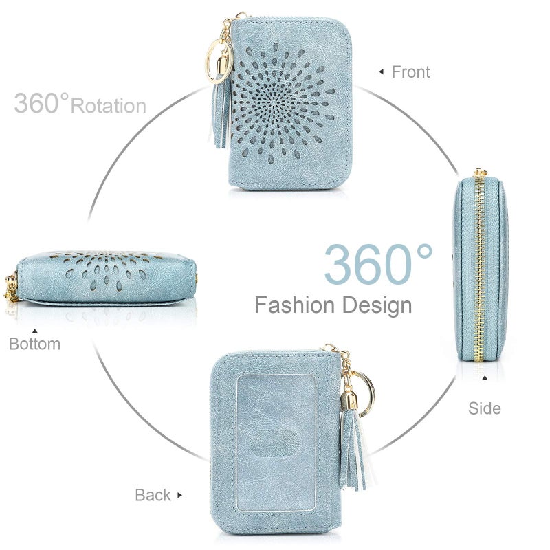 APHISON APHISON RFID Credit Card Holder Zipper Card Case Keychain Small Wallet for Women 1927 BLUE  - Image 2