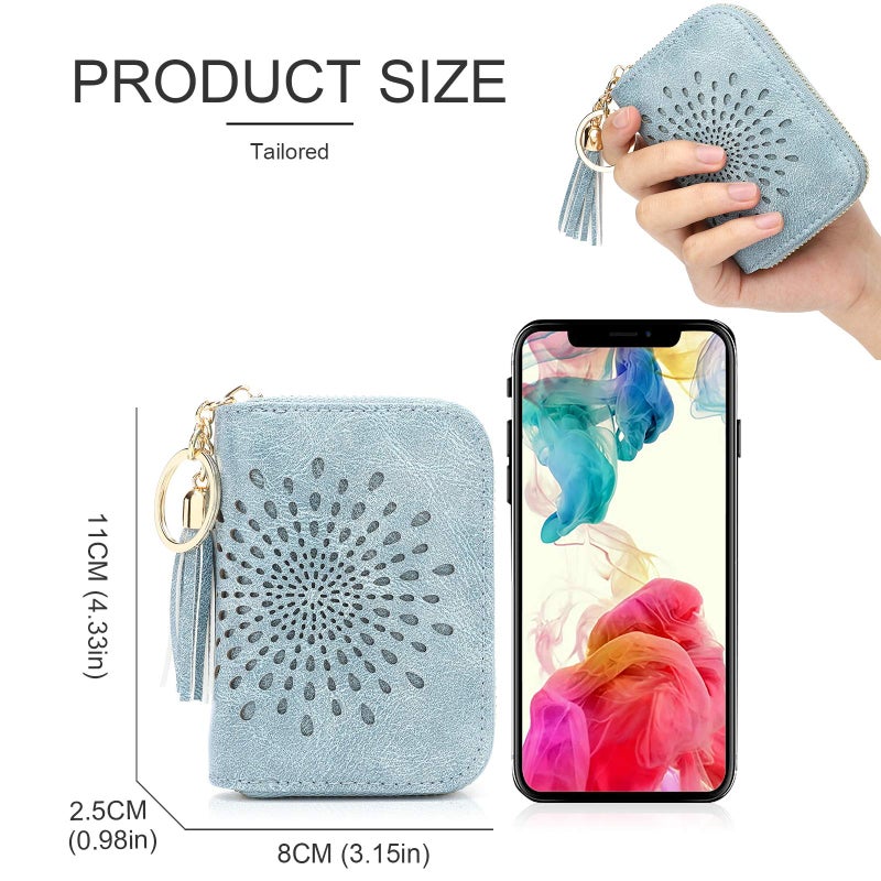 APHISON APHISON RFID Credit Card Holder Zipper Card Case Keychain Small Wallet for Women 1927 BLUE  - Image 5