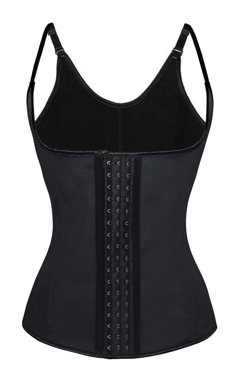 Charmian Women's Steel Boned Latex 3 Rows of Hooks Underbust Sport Workout Waist Trainer Body Shaper Corset Vest Halter-Latex-Black Small - Image 1