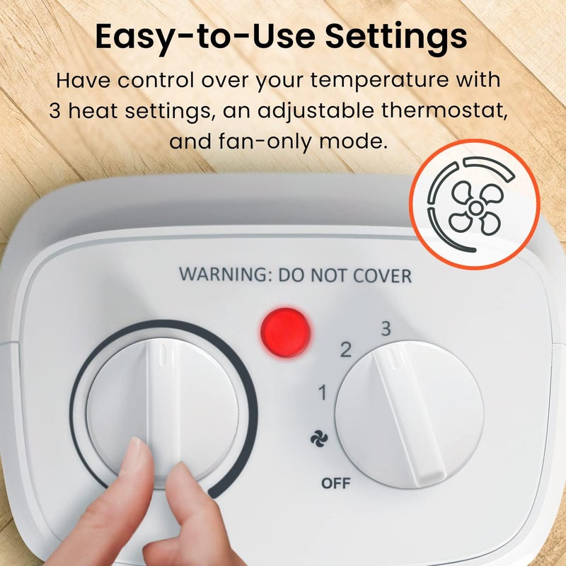Pro Breeze 2000W Mini Ceramic Fan Heater - 3 Heat Settings and Fan Only Mode with Built-in Overheat and Tip Protection, Electric Heater for - Image 4