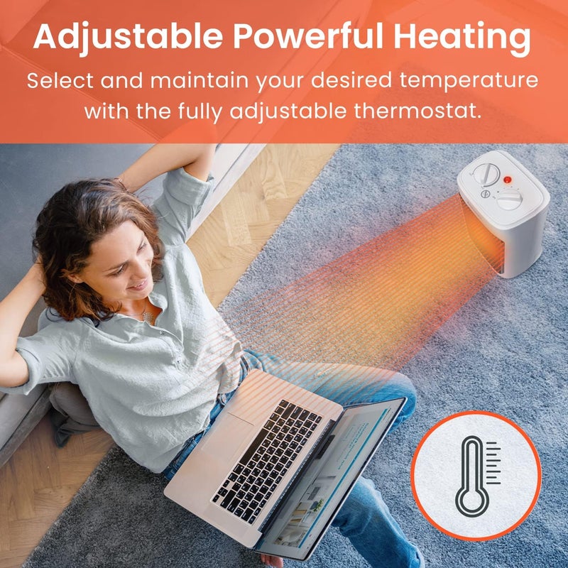 Pro Breeze 2000W Mini Ceramic Fan Heater - 3 Heat Settings and Fan Only Mode with Built-in Overheat and Tip Protection, Electric Heater for - Image 3