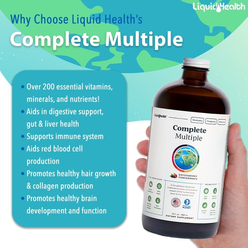 LIQUIDHEALTH فيتامينات متعددة سائلة للبالغين من ليكود هيلث - فيتامينات أساسية مع معادن ومغذيات لدعم المناعة وصحة الأمعاء والطاقة - 32 أونصة، مصنوعة في الولايات المتحدة، نباتية، غير معدلة وراثيًا، خالية من السكر - Image 3