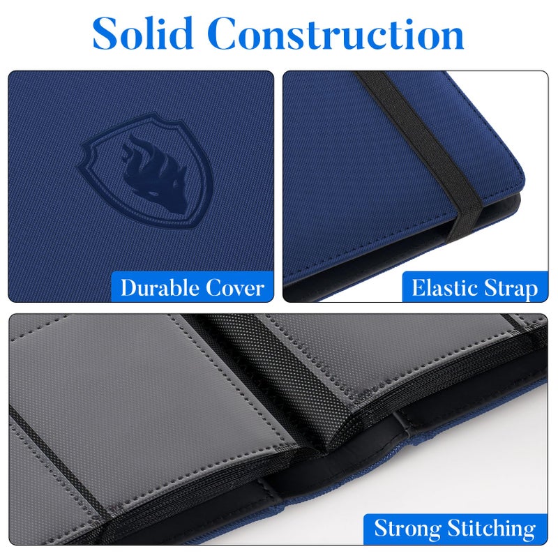 Fabmaker Premium 9 Pocket Card Binder for 360 Cards, Fabmaker PU Cover Trading Card Binder, Sturdy Card Collection Album, Sleek Card Holder Folders for Game Cards & Sports Cards, Navy Blue - Image 2