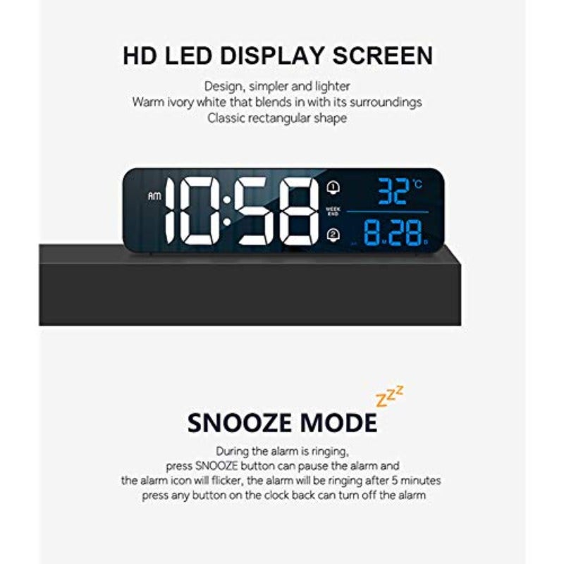 ساعة رقمية ذات عرض كبير ساعة رقمية LED منبه لاسلكي للغرفة المعيشة بطارية قابلة للشحن تنشيط بواسطة الصوت توقيت وتاريخ ودرجة حرارة عرض ساعة حائط رقمية لغرفة النوم والمطبخ والمكتب أسود - Image 2