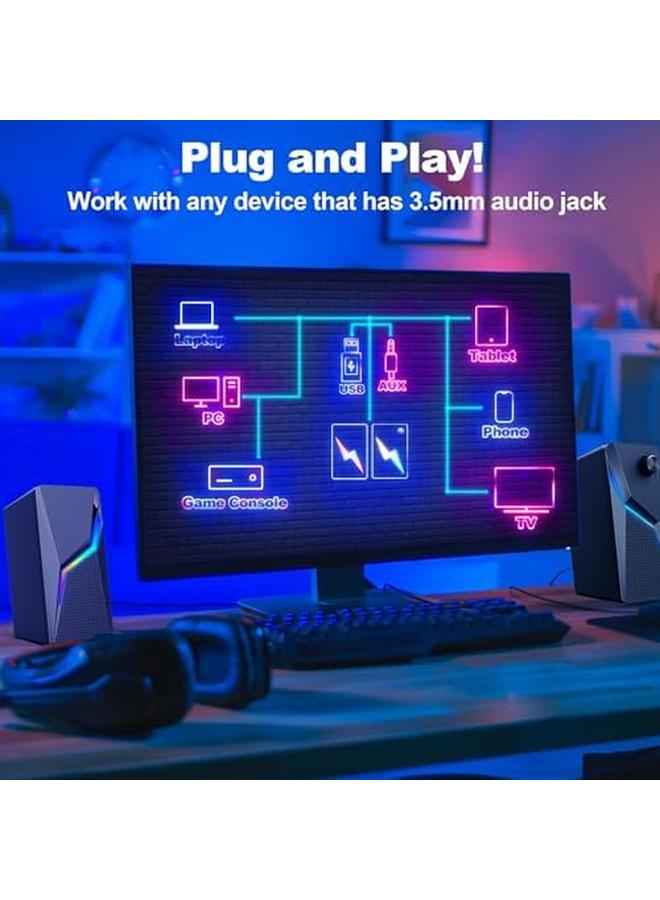 Excefore Computer Speakers Pc Gaming Speakerswith Enhanced Bass And Volume Control Stereo 2.0 Usb Powered 3.5Mm Auxmultimedia Speakers For Laptop Desktop Tablets Phone - Image 4