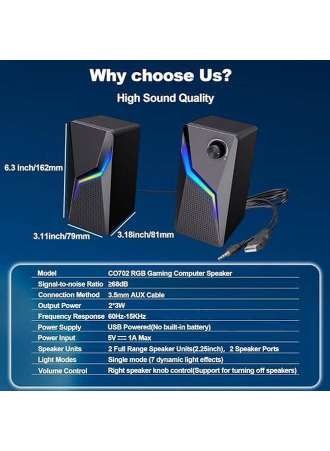 Excefore Computer Speakers Pc Gaming Speakerswith Enhanced Bass And Volume Control Stereo 2.0 Usb Powered 3.5Mm Auxmultimedia Speakers For Laptop Desktop Tablets Phone - Image 5