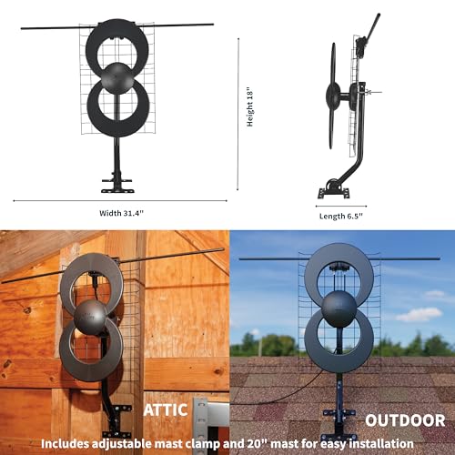 Antennas Direct ClearStream 2V Indoor Outdoor TV Antenna UHF VHF Multi-Directional, 60+ Mile Range, 4K 8K UHD, NEXTGEN TV – w/Reflector, 20-inch Mast - Image 5