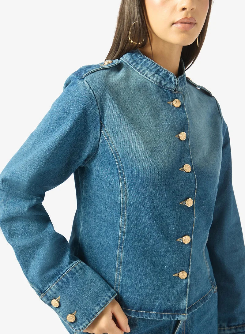 Ginger  Napolean Button Up Denim Jacket for Women | Best Price UAE