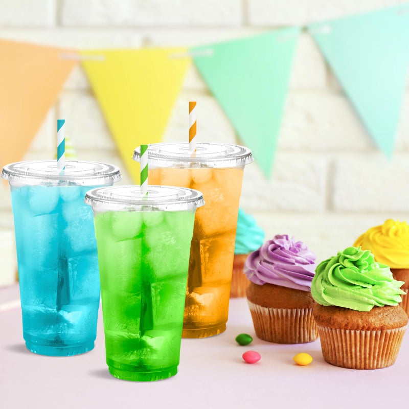 Eupako 24 oz Plastic Cups with Lids  Clear Disposable To Go Cups with Lids for Iced Coffee  Cold Drinks  Smoothies  Bubble Boba  50 Sets - Image 5