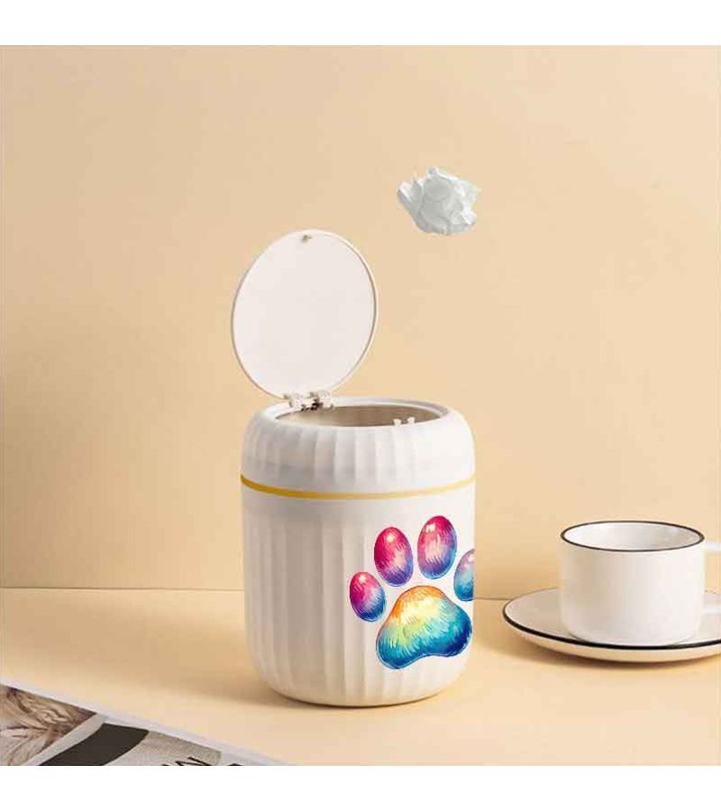 White Mini Desktop Trash Can with Cat Paw Print for Christmas Home Car Office Use - Image 5