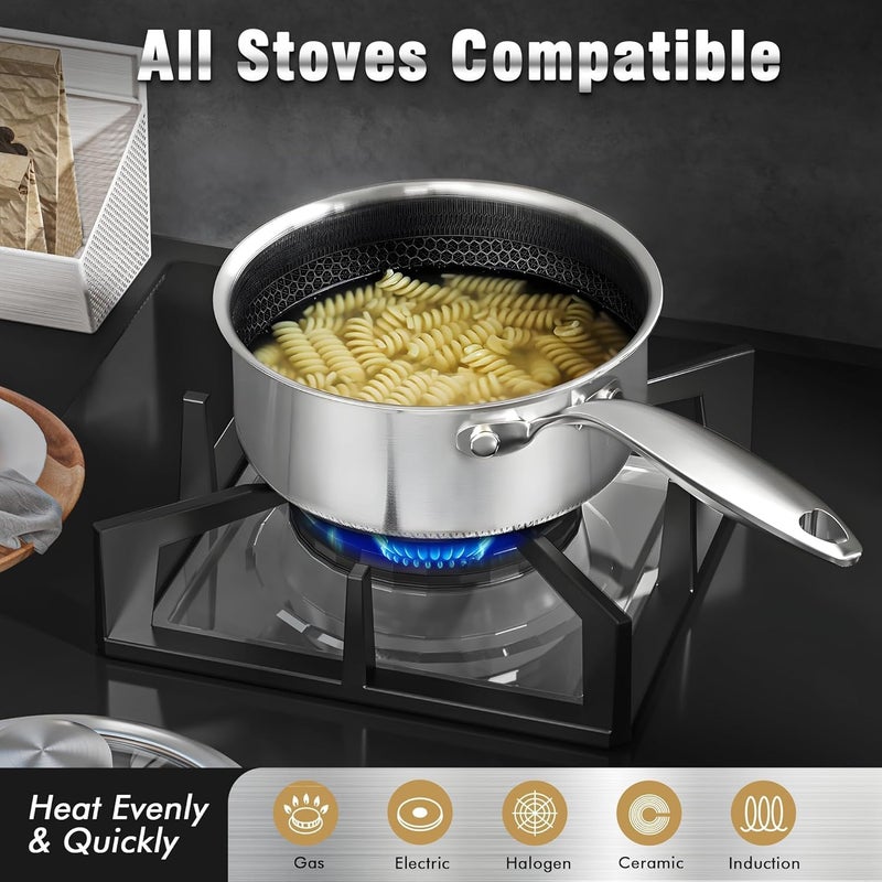 HaRvic HaRvic Honeycomb Stainless Steel Sauce Pan with Glass Lid Induction Sauce Pan Steel Tri Ply Tea Coffee Pan Milk PanPot PFOAFree Biryani PotRice Pot Dishwasher Safe Steel Sauce Pan 18cm  - Image 4