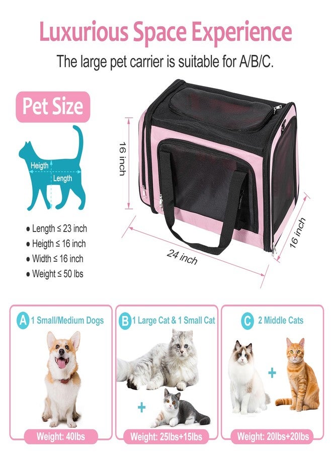 Discala Extra Large Cat Carrier for 2 Cats, Pet Carrier, Dog Carrier for Small Dogs, Cat Carrier Soft, Collapsible Large Pet Carrier for Traveling Indoor and Outdoor Uses - Pink 24"x16"x16" - Image 2