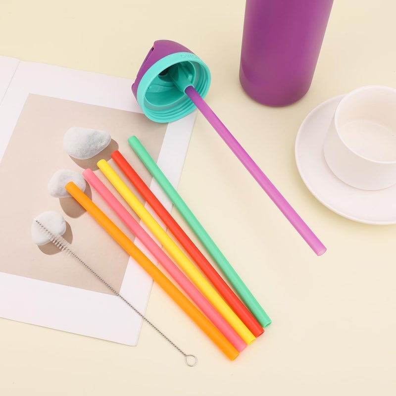 Gosknor 6pcs Replacement Straws for Owala FreeSip 24oz 32oz, Reusable Plastic Straws with Cleaning Cleaner Brush for Insulated Stainless Steel Water Silicone Bottle Tumbler Rubber Accessories Parts (6 Colors) - Image 4
