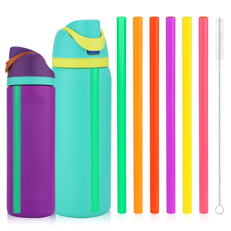Gosknor 6pcs Replacement Straws for Owala FreeSip 24oz 32oz, Reusable Plastic Straws with Cleaning Cleaner Brush for Insulated Stainless Steel Water Silicone Bottle Tumbler Rubber Accessories Parts (6 Colors) - Image 1