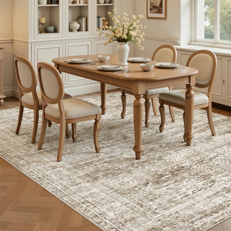 Soalmost 5x7 Area Rugs Brown Low Pile Indoor Washable Trendy Faded Style Rugs for Bedroom Living Room Dining Room Foldable Non-Slip Thin Print Mat - Image 3
