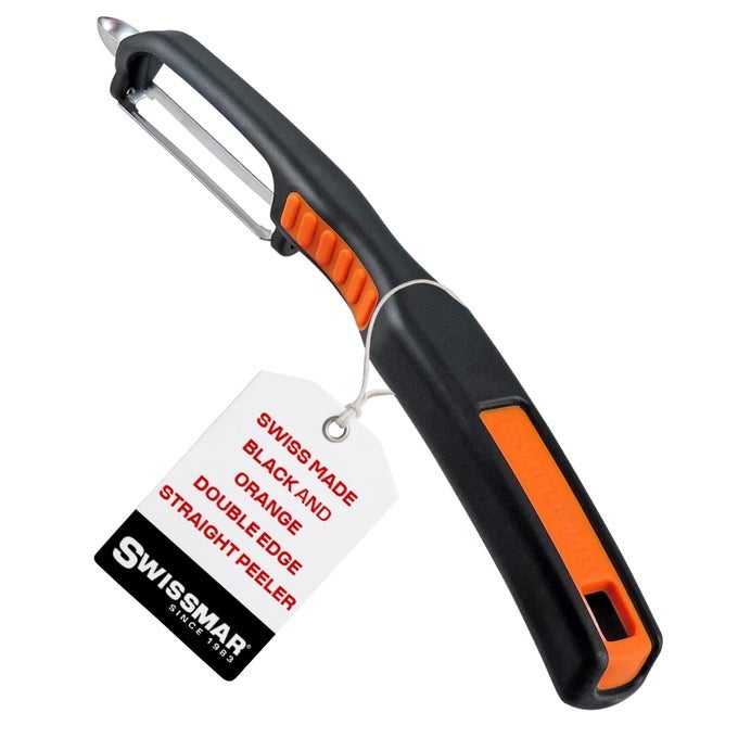 SWISS NONSLIP DOUBLE EDGE STRAIGHT PEELER EASYGRIP STAINLESS STEEL PEELER VERSATILE KITCHEN TOOL IDEAL FOR POTATO PEELER VEGGIE PEELER MORE BLACK ORANGE