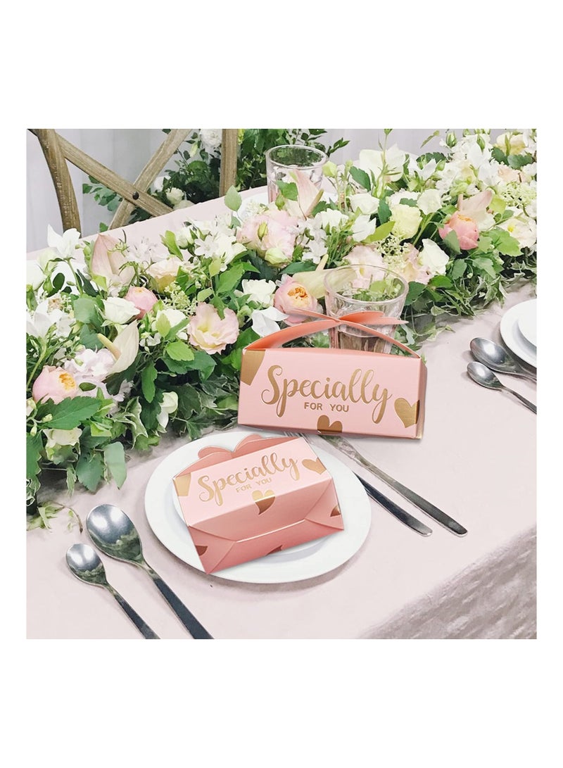 Favor Boxes, Wedding Party Candy, Easy Folding DIY with Butterfly Bridal Baby Showers Birthday, Cookie Present with Ribbons Cute Chocolate Box (Pink 50Pcs) - Image 3