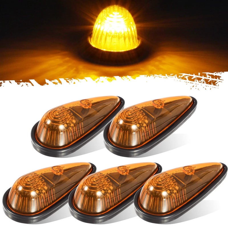 Partsam Amber Teardrop Cab Light 9LED Cab Marker Light 5pcs Front Rear Top Clearance Roof Running Light with Wiring Pack for Trucks Vans Pickups semis and RVsDOT Compliant