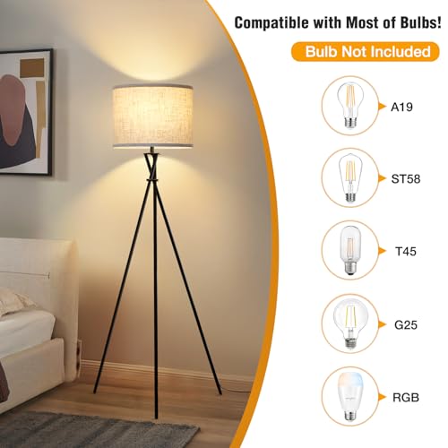 Luvkczc Tripod Floor Lamp Black, 61” Tall Floor Lamps, Standing Lamp with Rotary Switch, Modern Floor Lamp Simple Design with Beige Shade, Floor Lamps for Living Room, Bedroom, Office, Without Bulb - Image 4