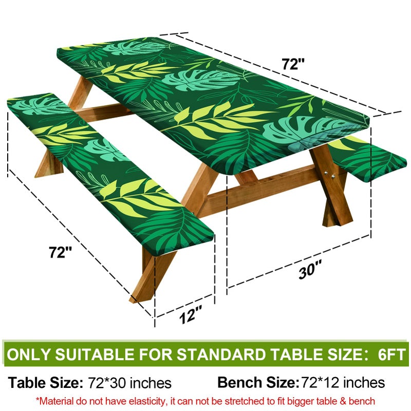 Play Tailor Picnic Table Cover with Bench Covers Camping Essentials Waterproof Windproof Camping Tablecloth with Drawstring Bag, Fitted Rectangle Tables and Seats, 72in, Dark Green - Image 2