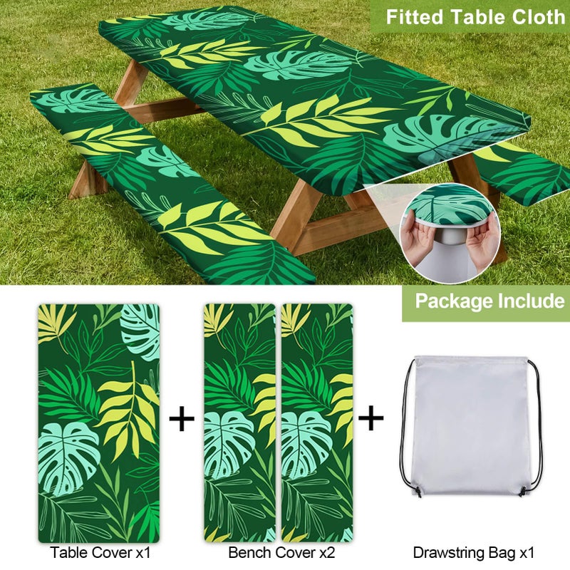 Play Tailor Picnic Table Cover with Bench Covers Camping Essentials Waterproof Windproof Camping Tablecloth with Drawstring Bag, Fitted Rectangle Tables and Seats, 72in, Dark Green - Image 4