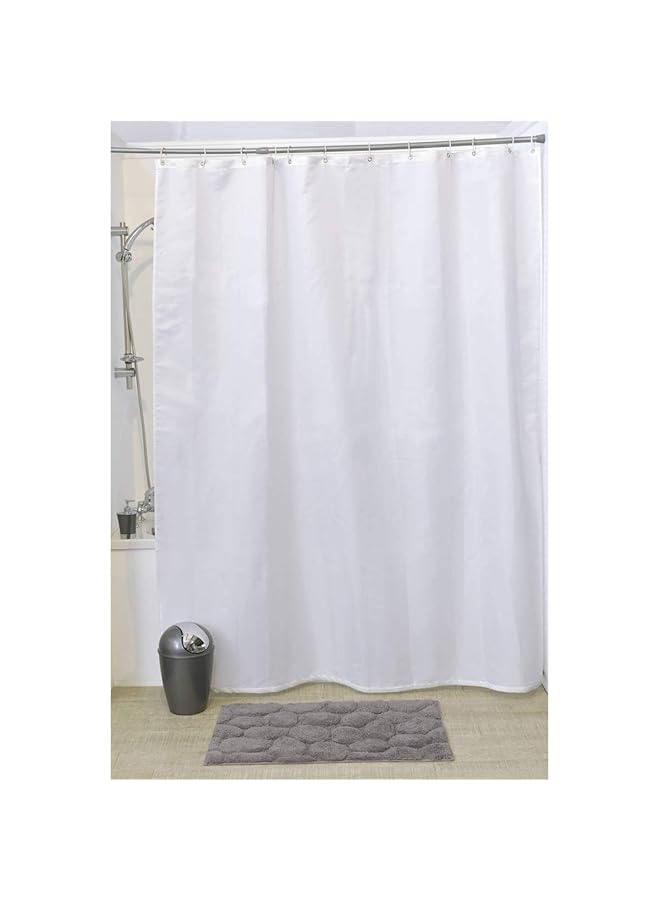 erorex Design Fabric Polyester Shower Curtain With 12 Matching Rings White  - Image 1