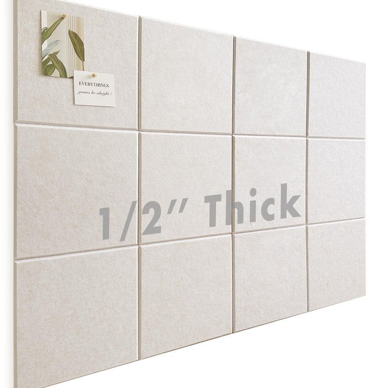 AkuDecor Large Cork Board for Office Wall Decor,48"x36"-12 Pack Felt Wall Tiles with Safe Removable Adhesive Tabs, 1/2" Thick, Felt Bulletin Board Pin Board Cork Boards for Walls - Beige - Image 1